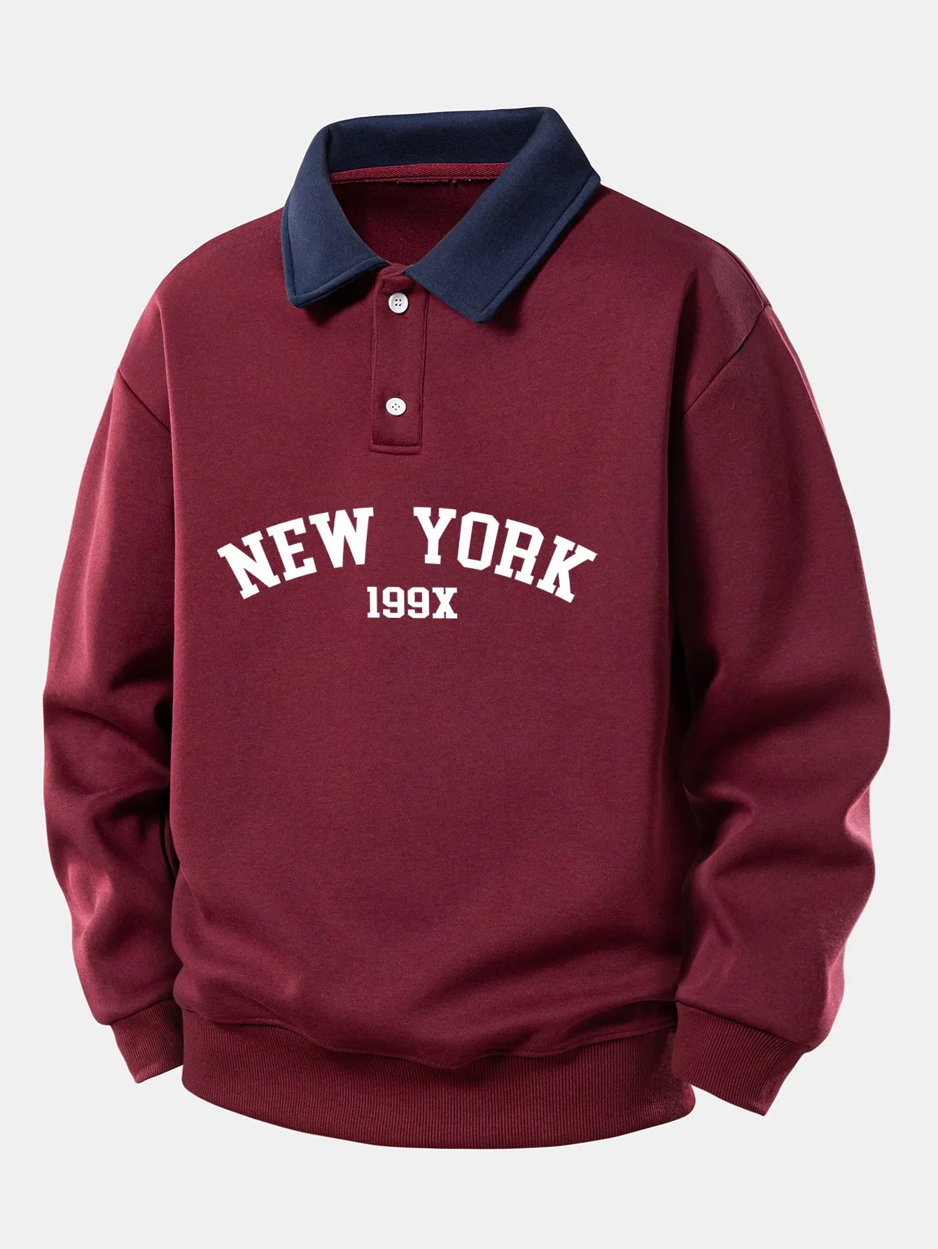 Relax Fit New York Print Contrast Polo Sweatshirt sold by Hoooyi product image thumbnail 5