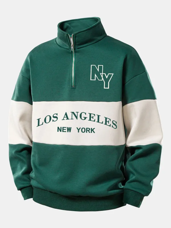 Relax Fit Los Angeles Print Contrast Color Quarter Zip Sweatshirt sold by Hoooyi
