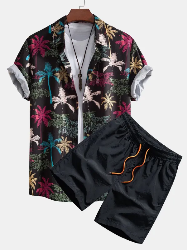 Palm Tree Print Button Up Shirt & Swim Shorts sold by Hoooyi