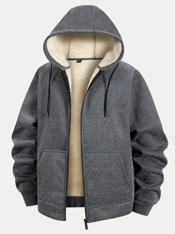 Teddy Lined Zipper Kangaroo Pocket Hoodie sold by Hoooyi