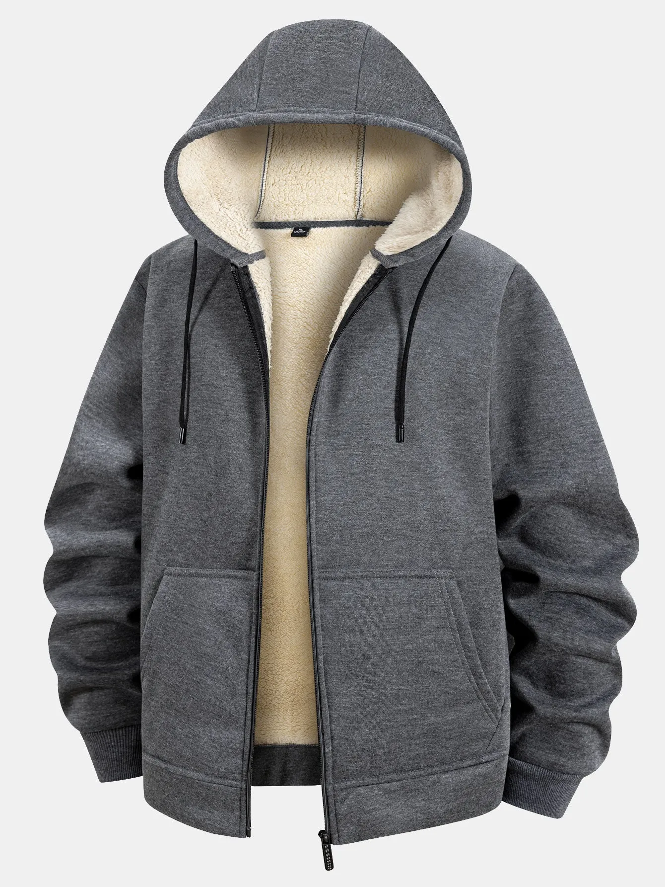 Teddy Lined Zipper Kangaroo Pocket Hoodie sold by Hoooyi