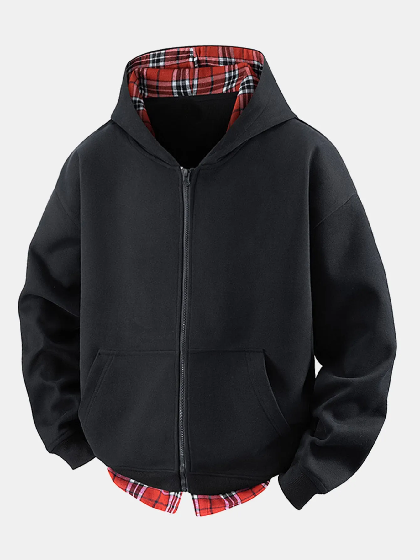 2 In 1 Plaid Zipper Kangaroo Pocket Hoodie sold by Hoooyi product image thumbnail 3