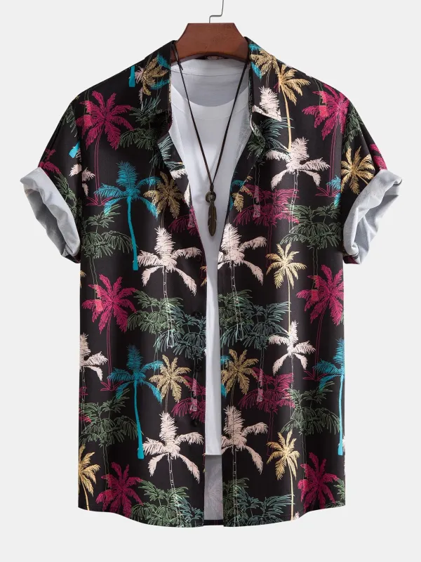 Palm Tree Print Button Up Shirt sold by Hoooyi