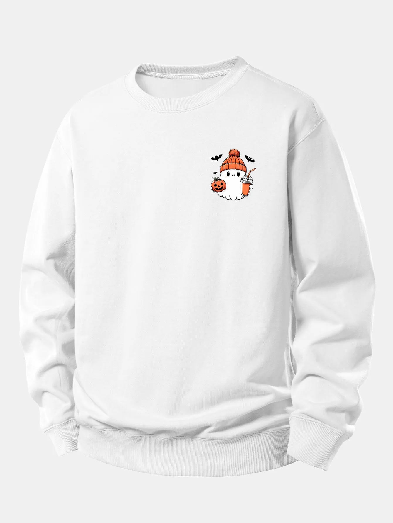 Halloween Ghost Pumpkin Print Relax Fit Sweatshirt sold by Hoooyi