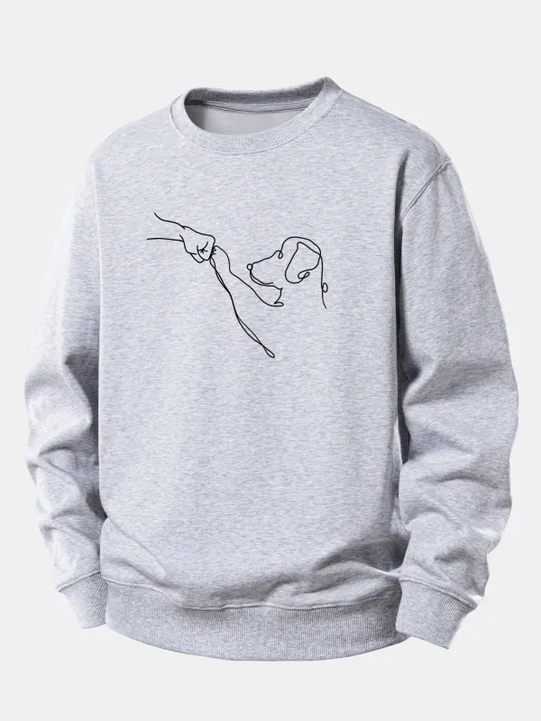 Dog Line Drawing Print Relax Fit Sweatshirt sold by Hoooyi
