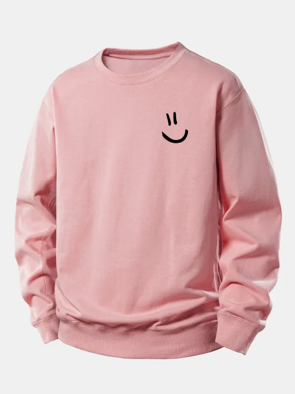 Smiley Face Print Relax Fit Sweatshirt sold by Hoooyi