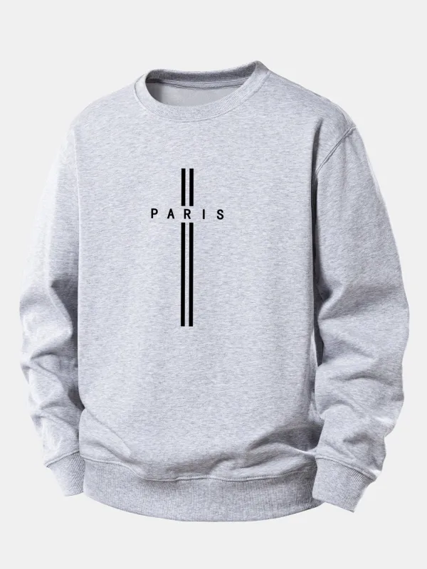 Paris Stripe Print Relax Fit Sweatshirt made by Hoooyi