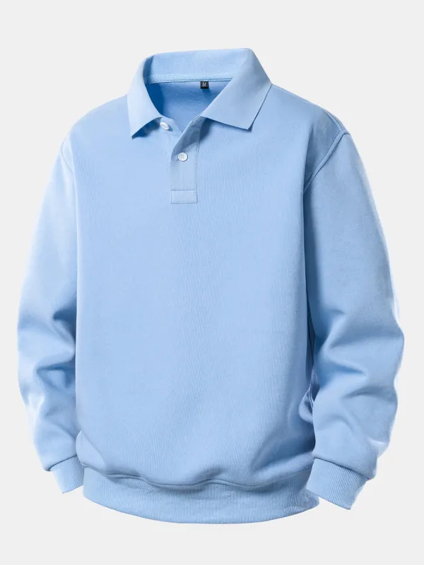 Solid Polo Collar Sweatshirt sold by Hoooyi
