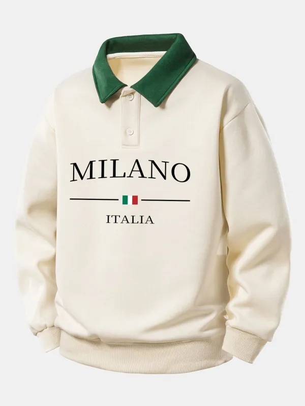 Relax Fit Milano Print Contrast Polo Sweatshirt sold by Hoooyi