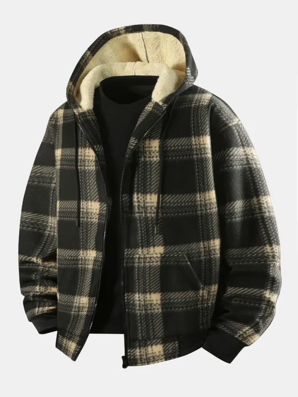 Teddy Lined Flannel Zip Hooded Coat sold by Hoooyi