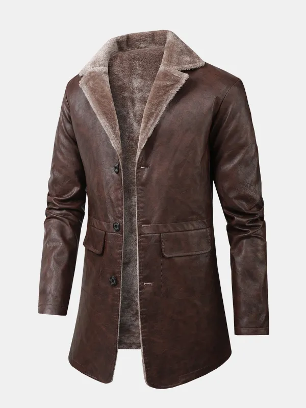 Faux Fur Lined Long Line PU Leather Coat sold by Hoooyi
