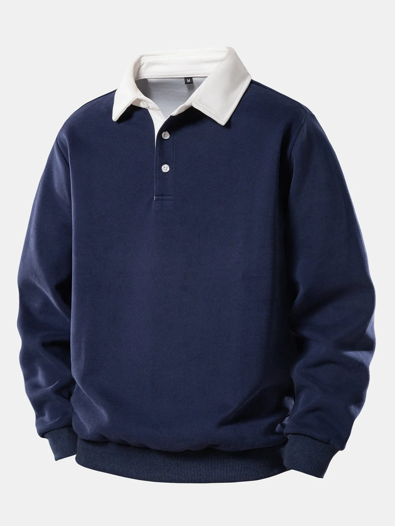 Contrast Polo Collar Sweatshirt sold by Hoooyi