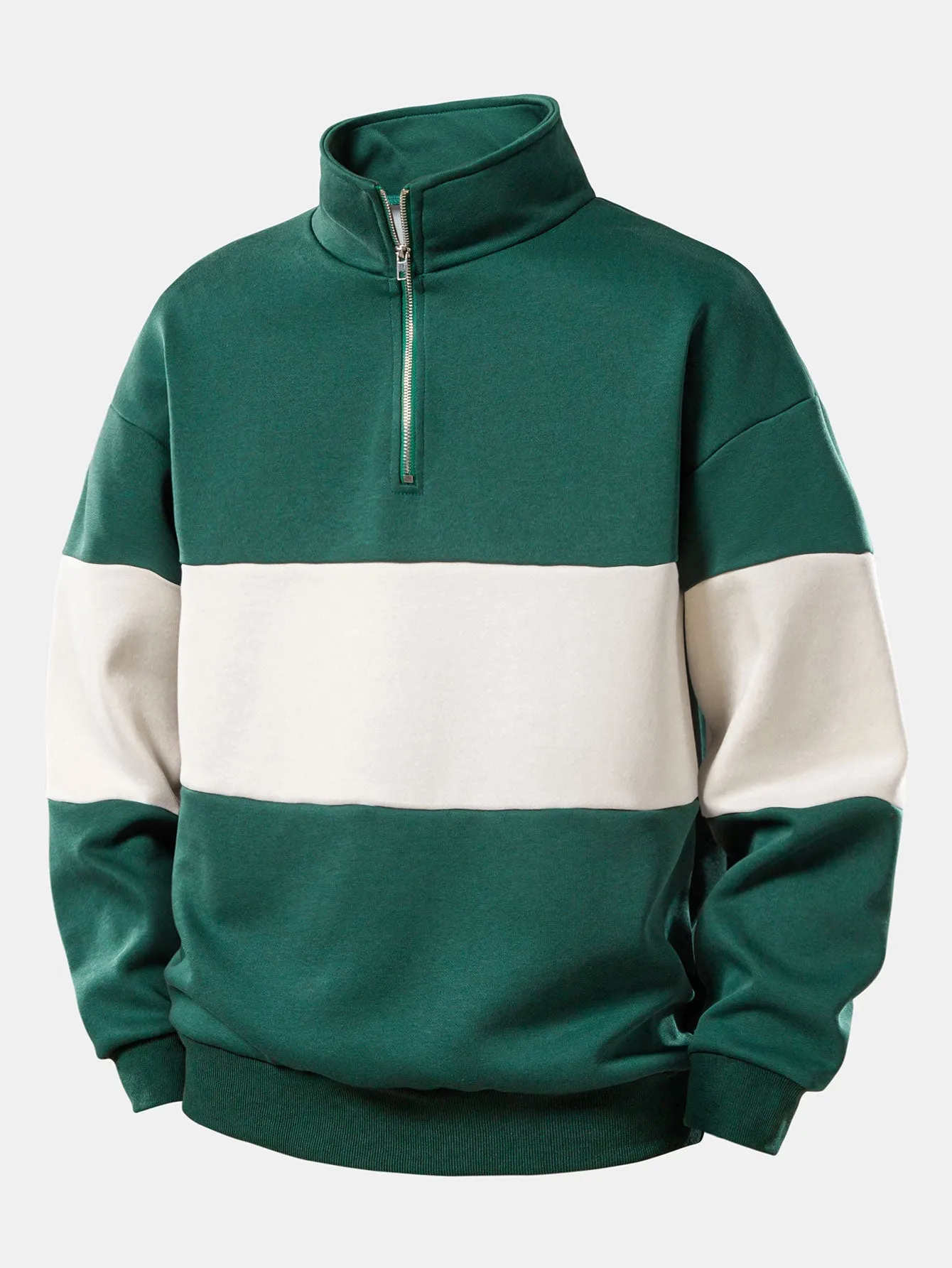 Relax Fit Contrast Color Quarter Zip Sweatshirt sold by Hoooyi