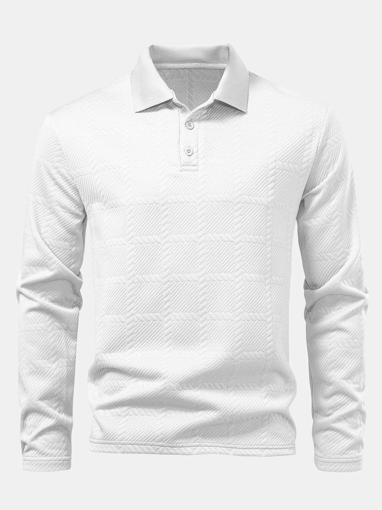 Long Sleeve Plaid Jacquard Polo Shirt sold by Hoooyi