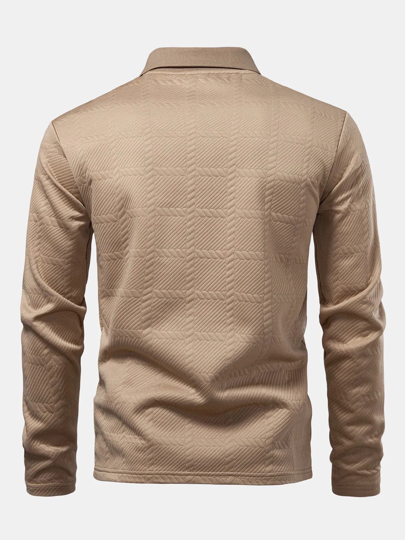 Long Sleeve Plaid Jacquard Polo Shirt sold by Hoooyi product image thumbnail 4