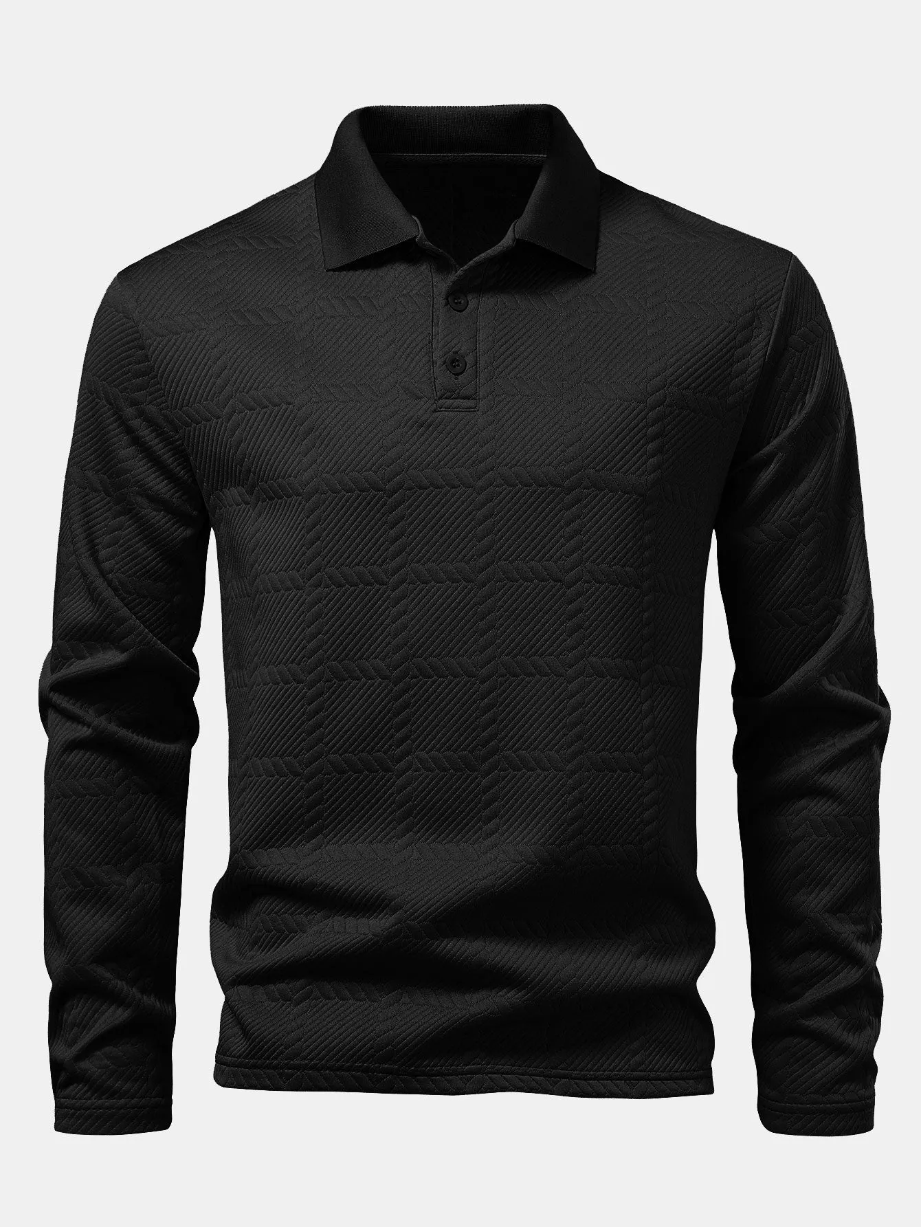 Long Sleeve Plaid Jacquard Polo Shirt sold by Hoooyi product image thumbnail 5