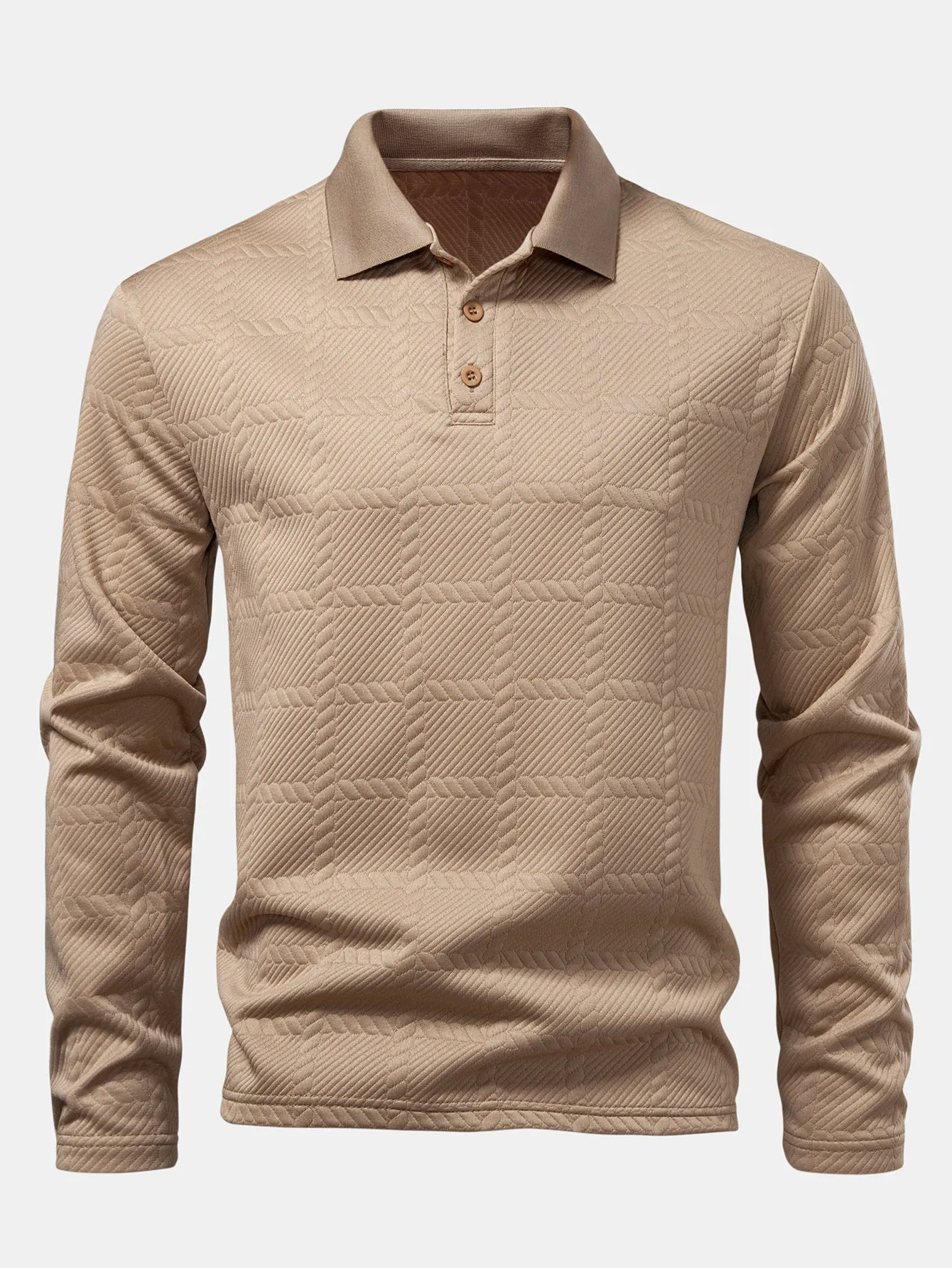 Long Sleeve Plaid Jacquard Polo Shirt sold by Hoooyi product image thumbnail 3
