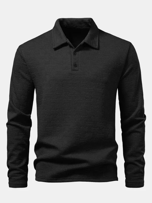 Long Sleeve Stripe Polo Shirt sold by Hoooyi