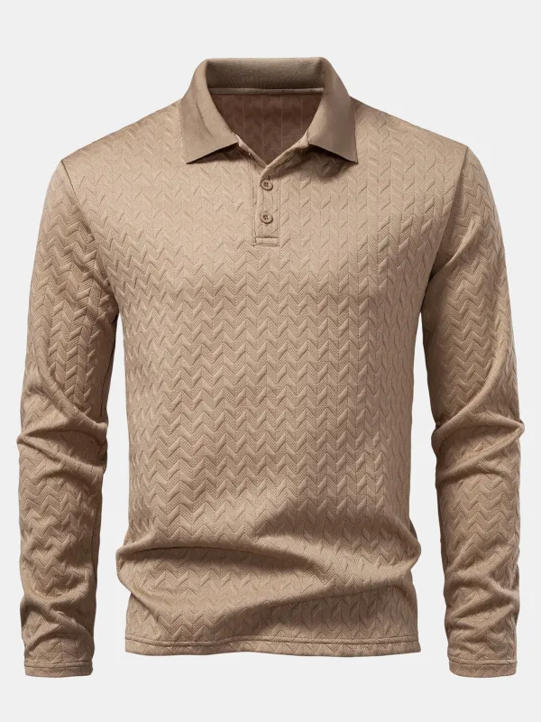 Long Sleeve Wave Jacquard Polo Shirt sold by Hoooyi