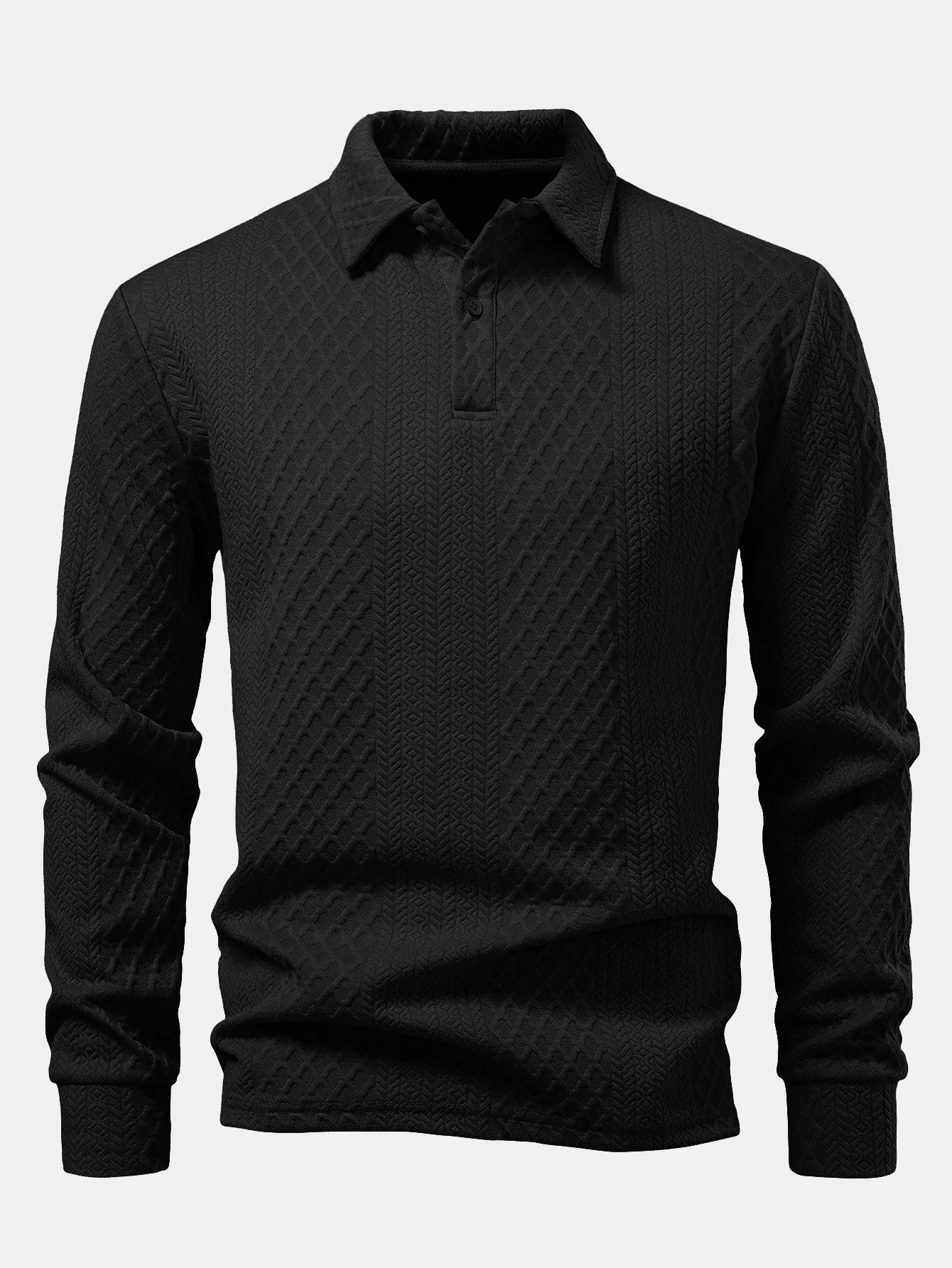 Long Sleeve Geometric Jacquard Polo Shirt sold by Hoooyi product image thumbnail 3