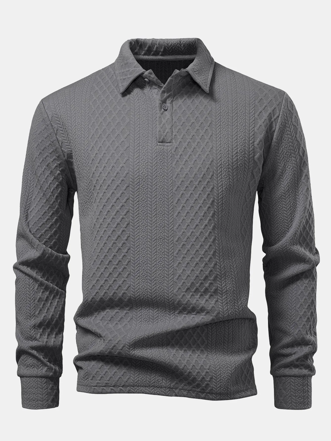 Long Sleeve Geometric Jacquard Polo Shirt sold by Hoooyi product image thumbnail 5