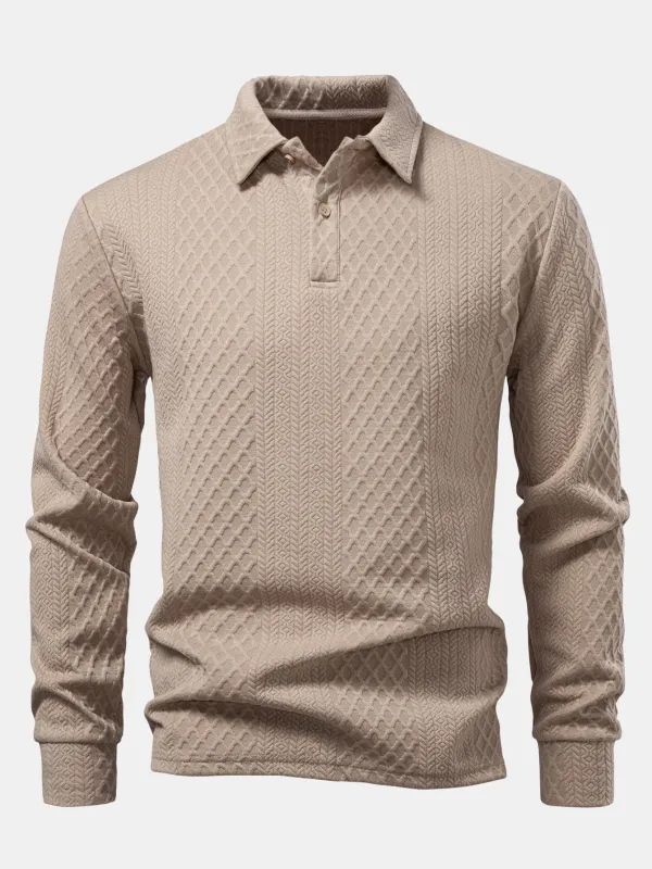 Long Sleeve Geometric Jacquard Polo Shirt sold by Hoooyi