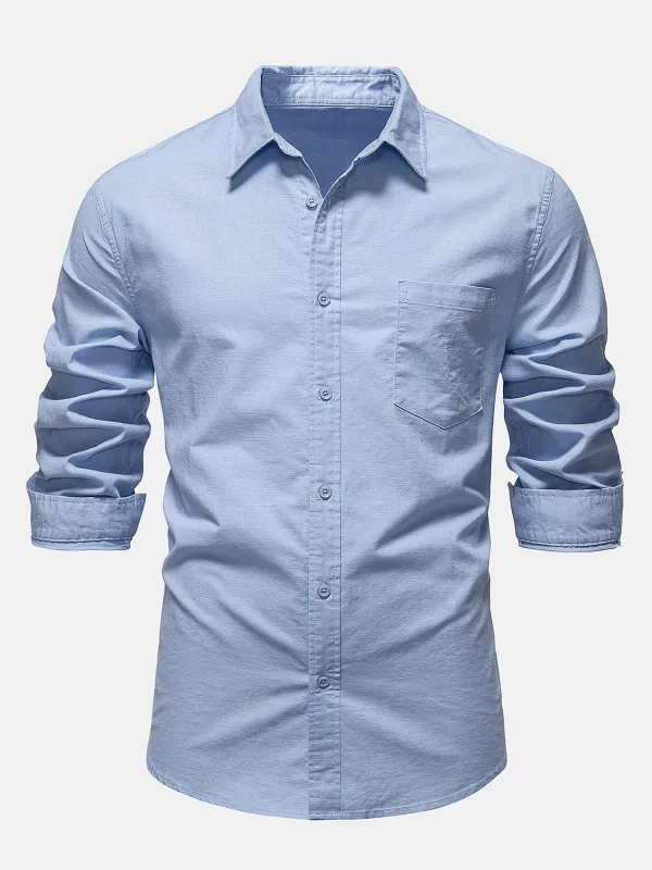 Long Sleeve Linen Cotton Blend Shirt With Pocket sold by Hoooyi