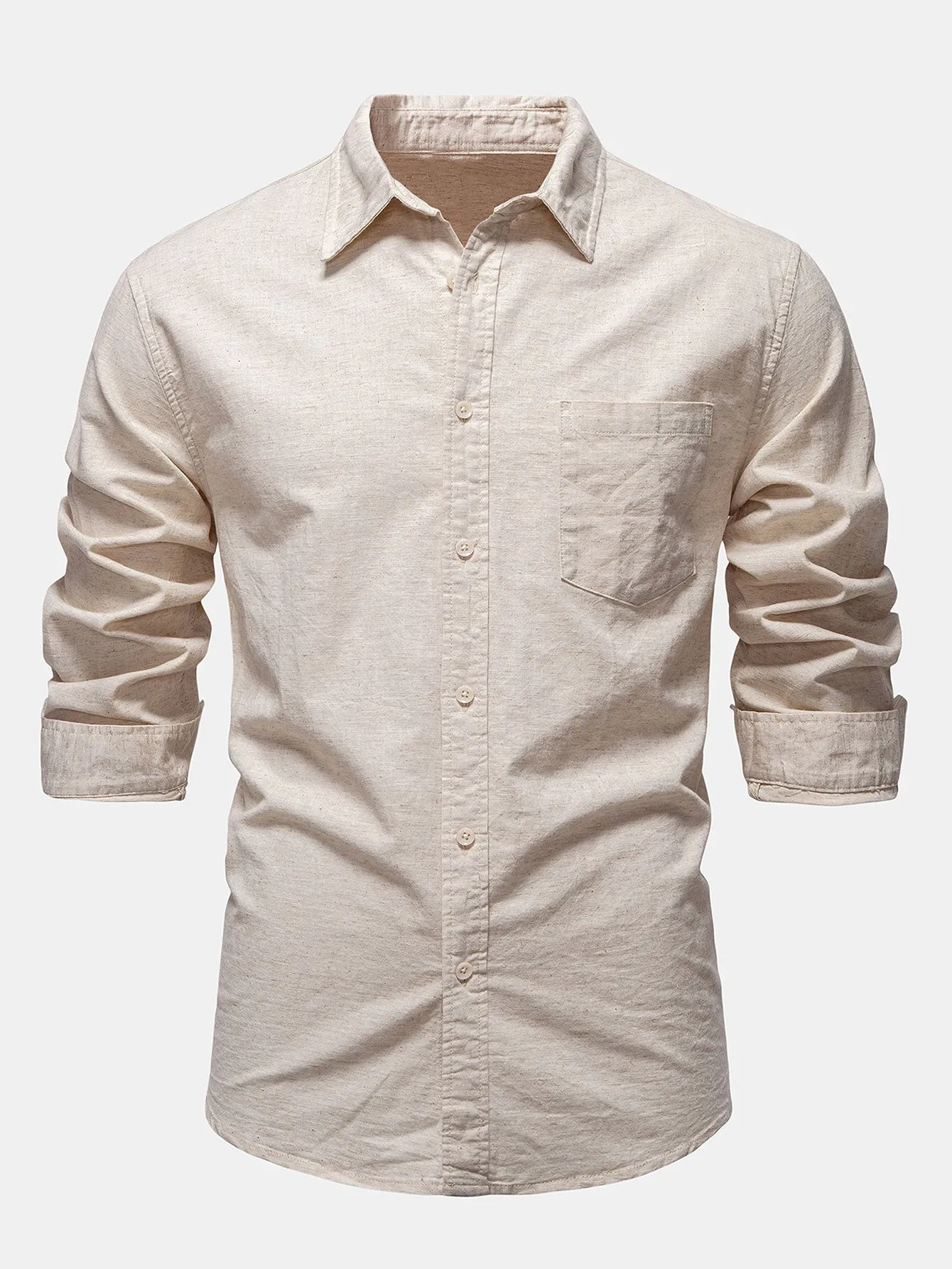 Long Sleeve Linen Cotton Blend Shirt With Pocket sold by Hoooyi product image thumbnail 3