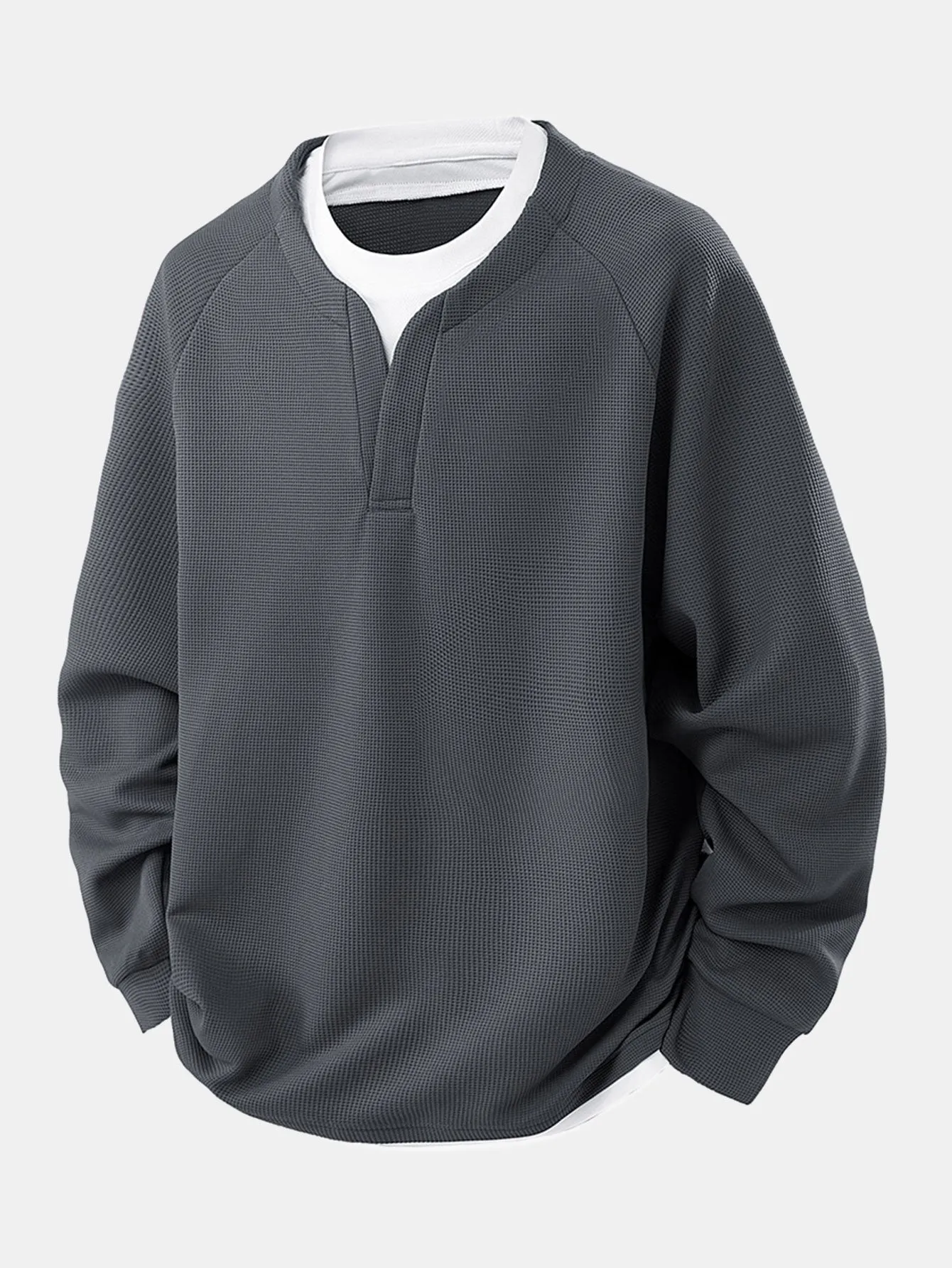 Raglan Sleeve 2 In 1 Waffle T-Shirt & Single Pleat Drawstring Straight Leg Pants sold by Hoooyi product image thumbnail 4