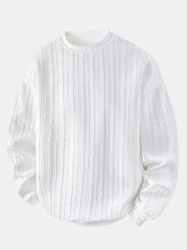 Relax Fit Twist Jacquard Crew Neck Sweatshirt sold by Hoooyi