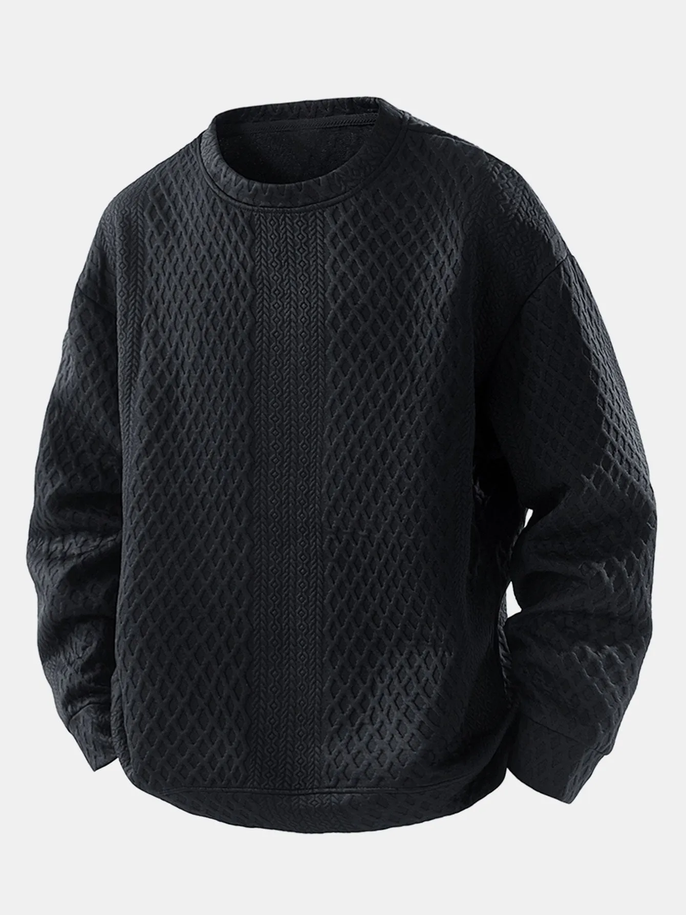 Relax Fit Geometric Jacquard Crew Neck Sweatshirt sold by Hoooyi product image thumbnail 2