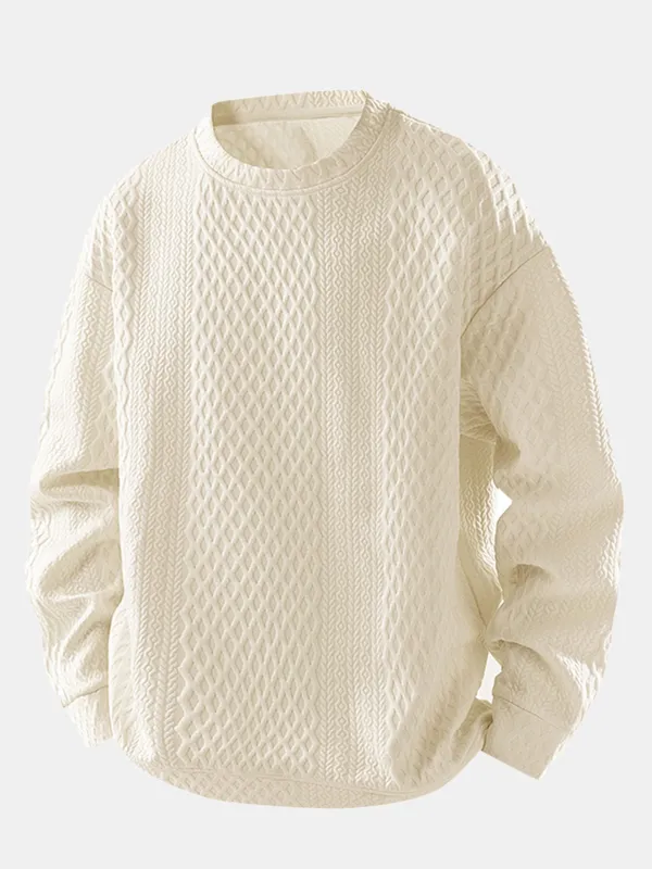 Relax Fit Geometric Jacquard Crew Neck Sweatshirt sold by Hoooyi