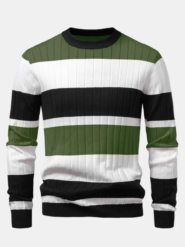 Stripe Crew Neck Sweater sold by Hoooyi