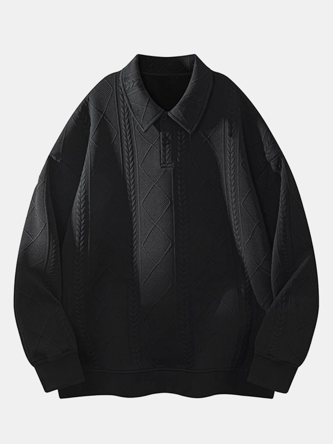 Geometric Jacquard Polo Collar Sweatshirt sold by Hoooyi product image thumbnail 5