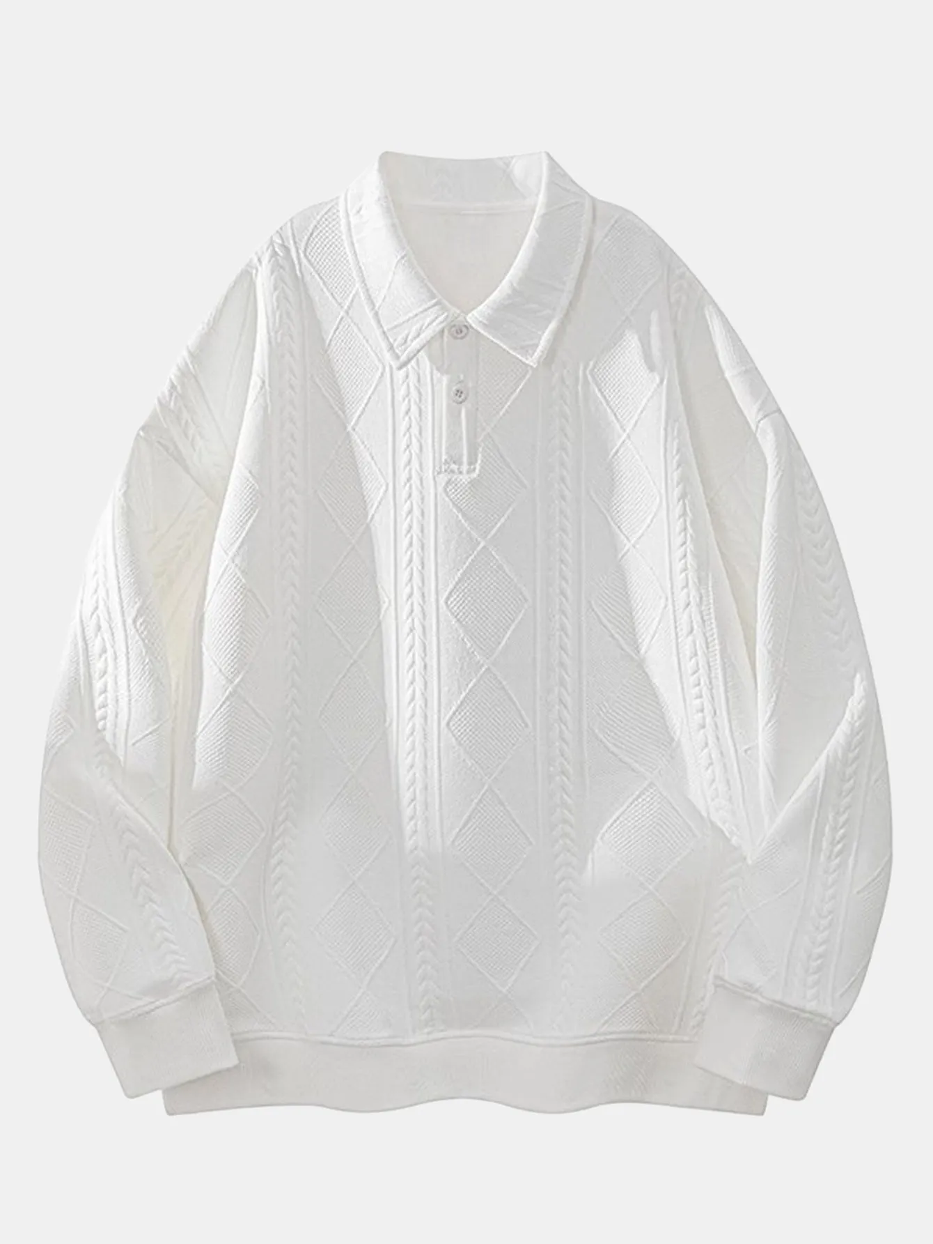 Geometric Jacquard Polo Collar Sweatshirt sold by Hoooyi product image thumbnail 3