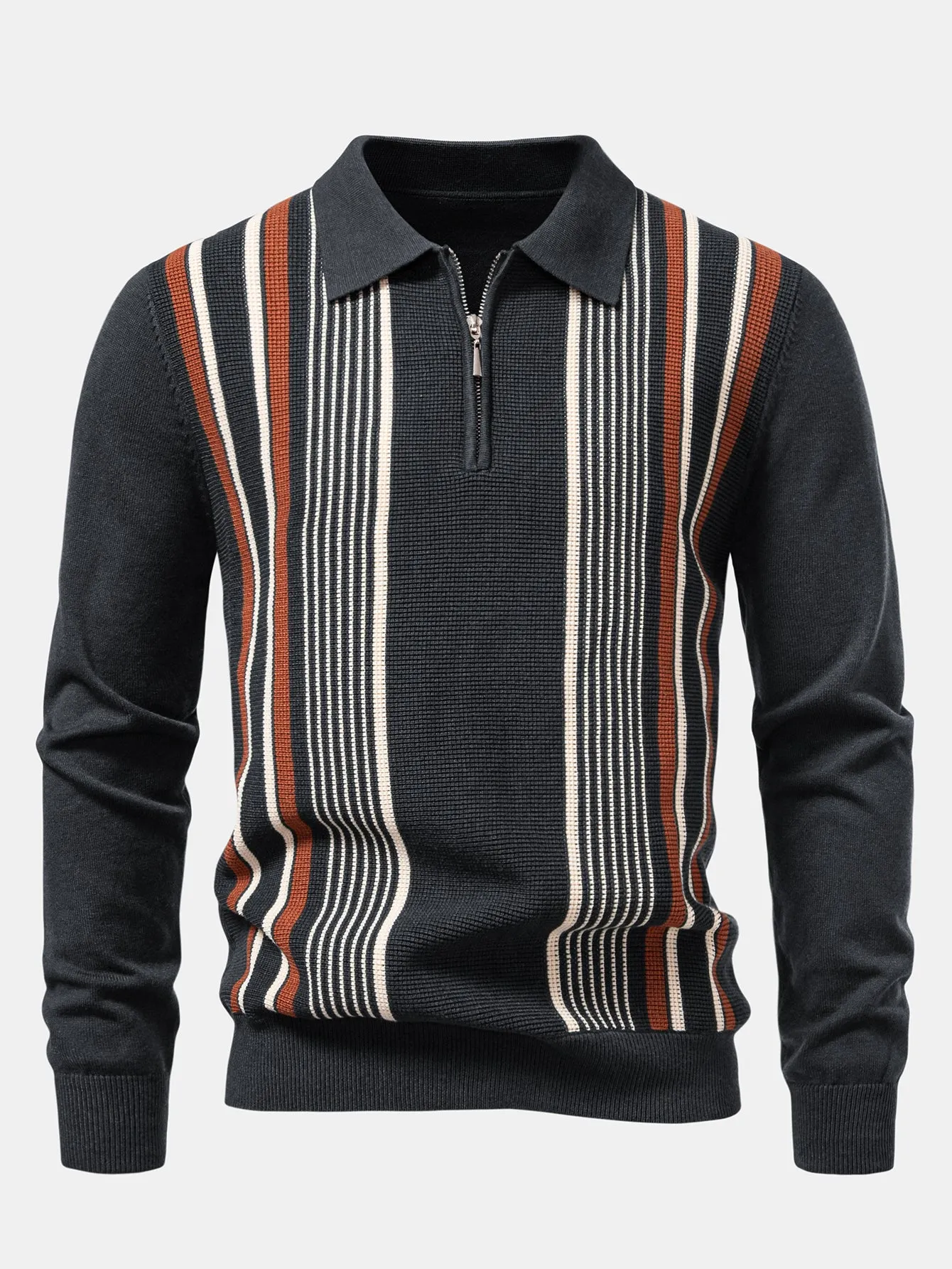 Stripe Zip Knit Polo sold by Hoooyi product image thumbnail 5