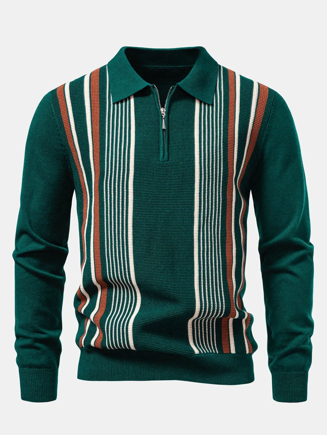 Stripe Zip Knit Polo sold by Hoooyi