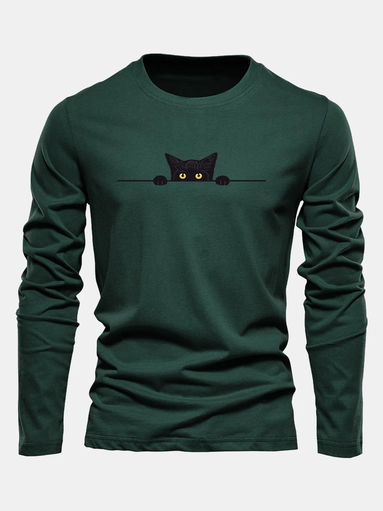 Long Sleeve Black Cat Print Cotton T-Shirt sold by Hoooyi product image thumbnail 4