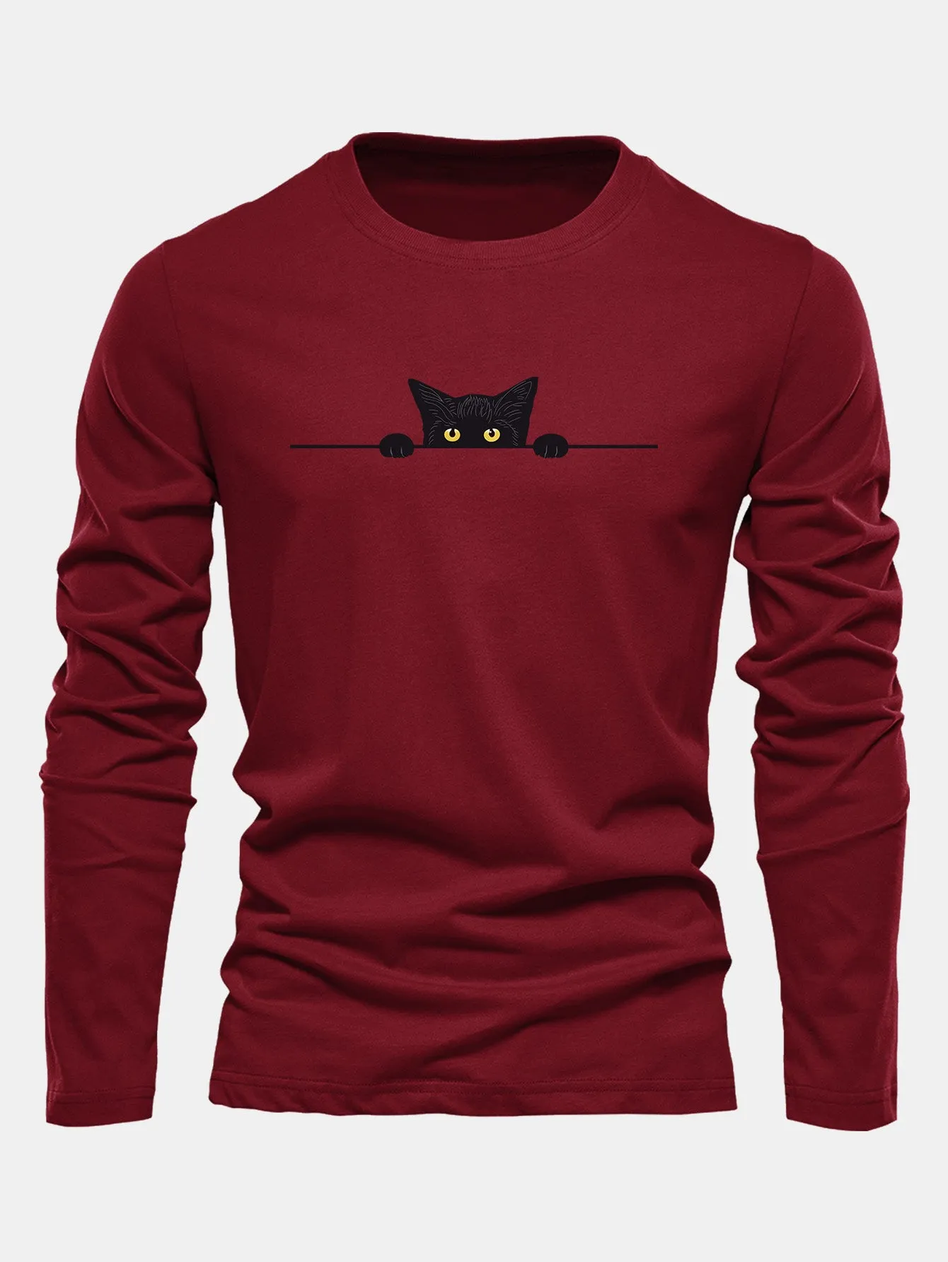 Long Sleeve Black Cat Print Cotton T-Shirt sold by Hoooyi product image thumbnail 3
