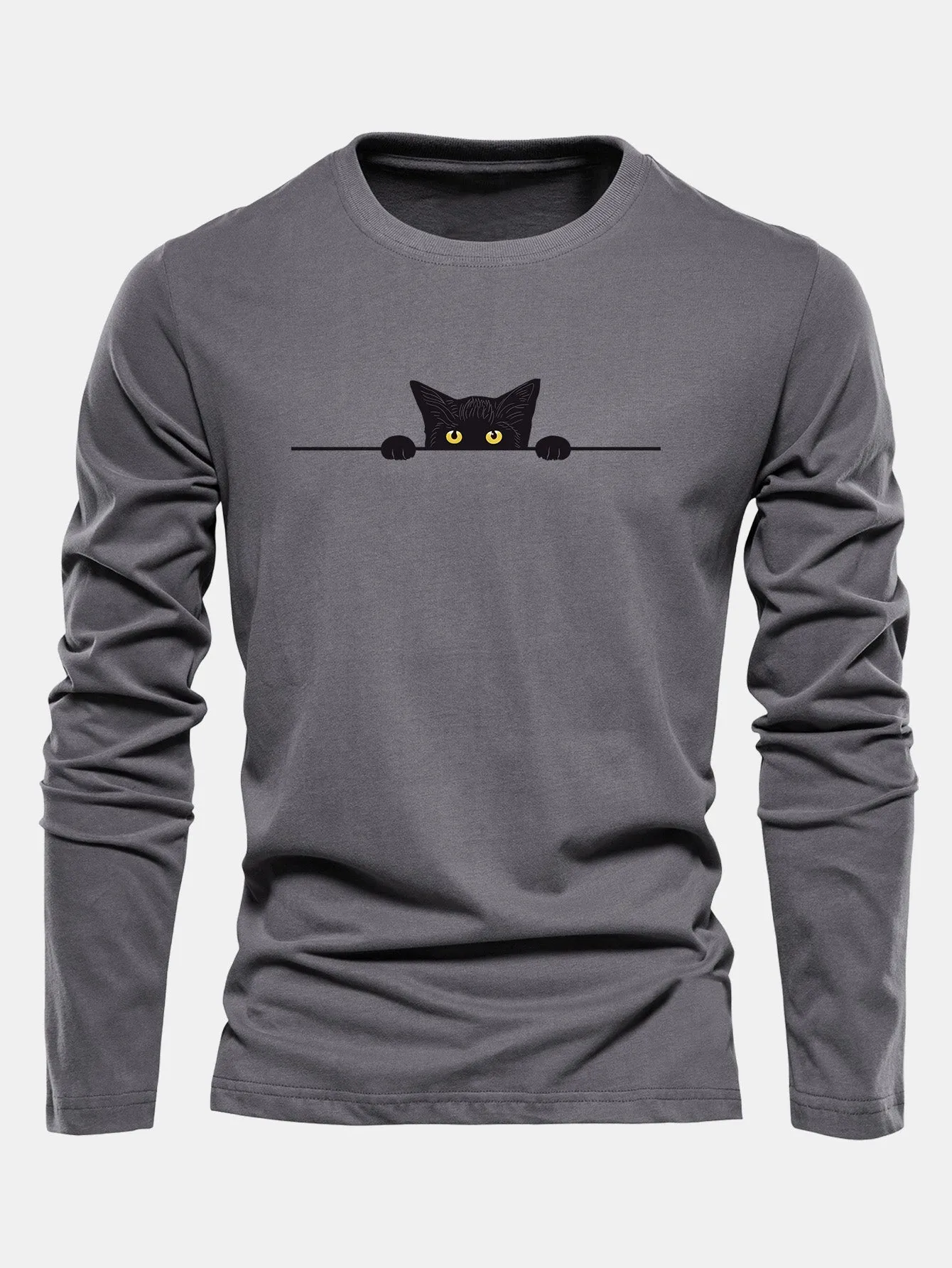 Long Sleeve Black Cat Print Cotton T-Shirt sold by Hoooyi product image thumbnail 2