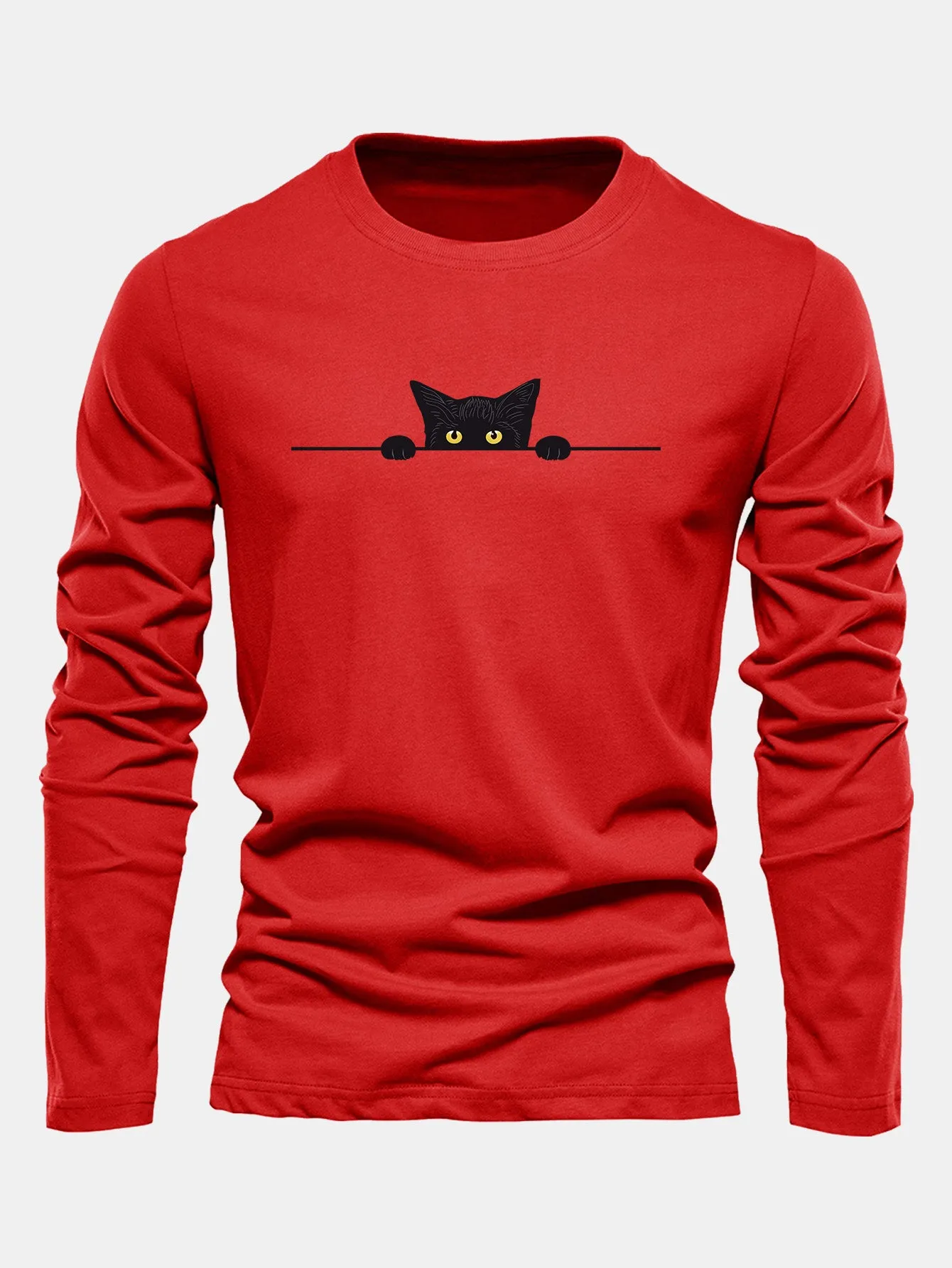 Long Sleeve Black Cat Print Cotton T-Shirt sold by Hoooyi product image thumbnail 5