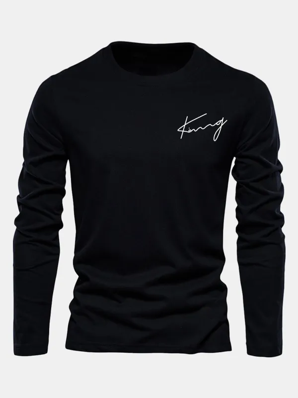 Long Sleeve King Print Cotton T-Shirt sold by Hoooyi