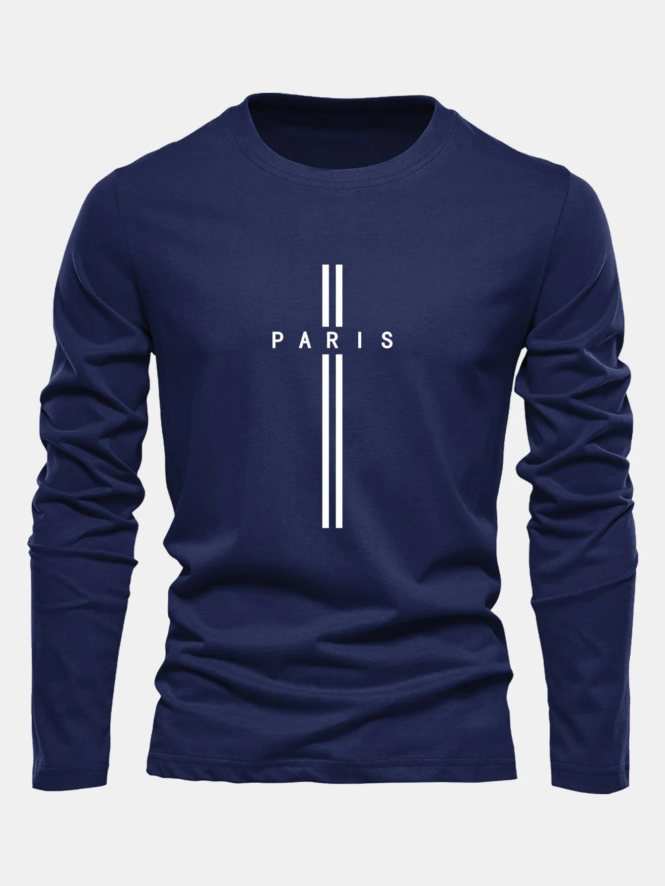 Long Sleeve Paris Stripe Print Cotton T-Shirt sold by Hoooyi product image thumbnail 4