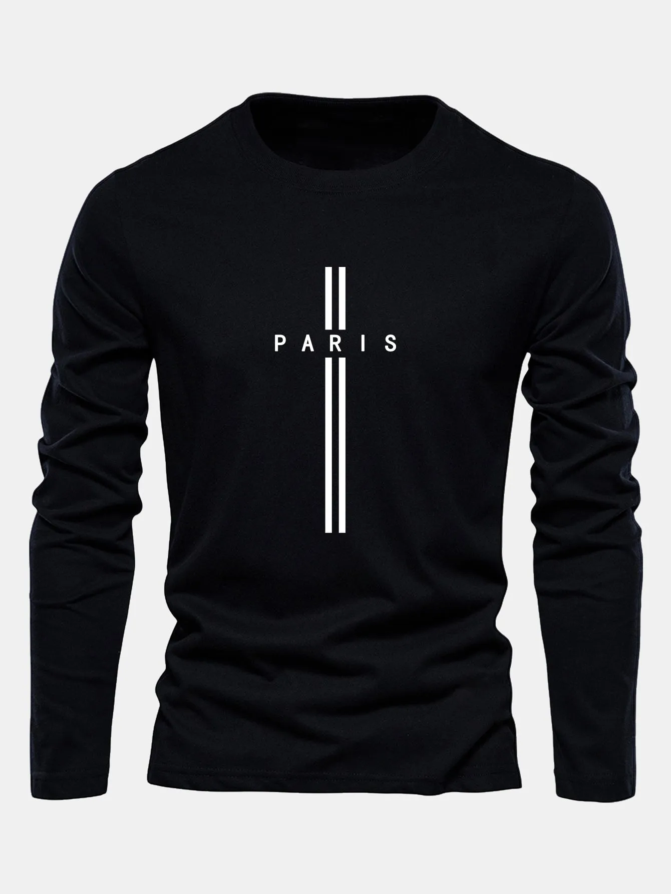 Long Sleeve Paris Stripe Print Cotton T-Shirt sold by Hoooyi product image thumbnail 3