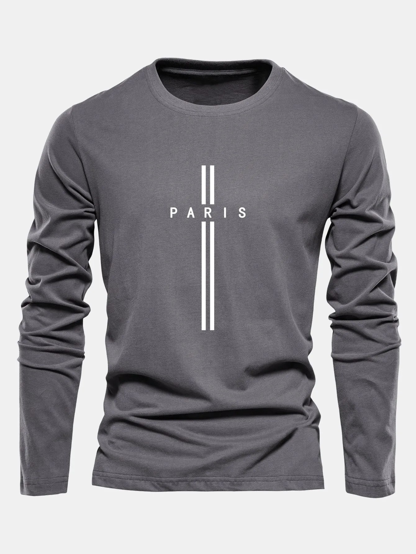 Long Sleeve Paris Stripe Print Cotton T-Shirt sold by Hoooyi product image thumbnail 5