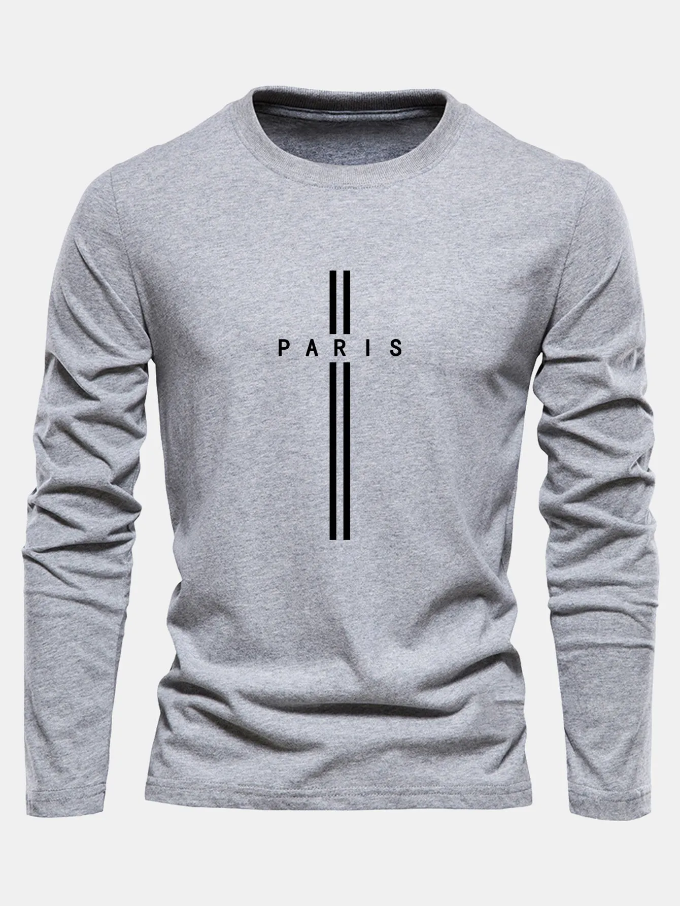 Long Sleeve Paris Stripe Print Cotton T-Shirt sold by Hoooyi product image thumbnail 2