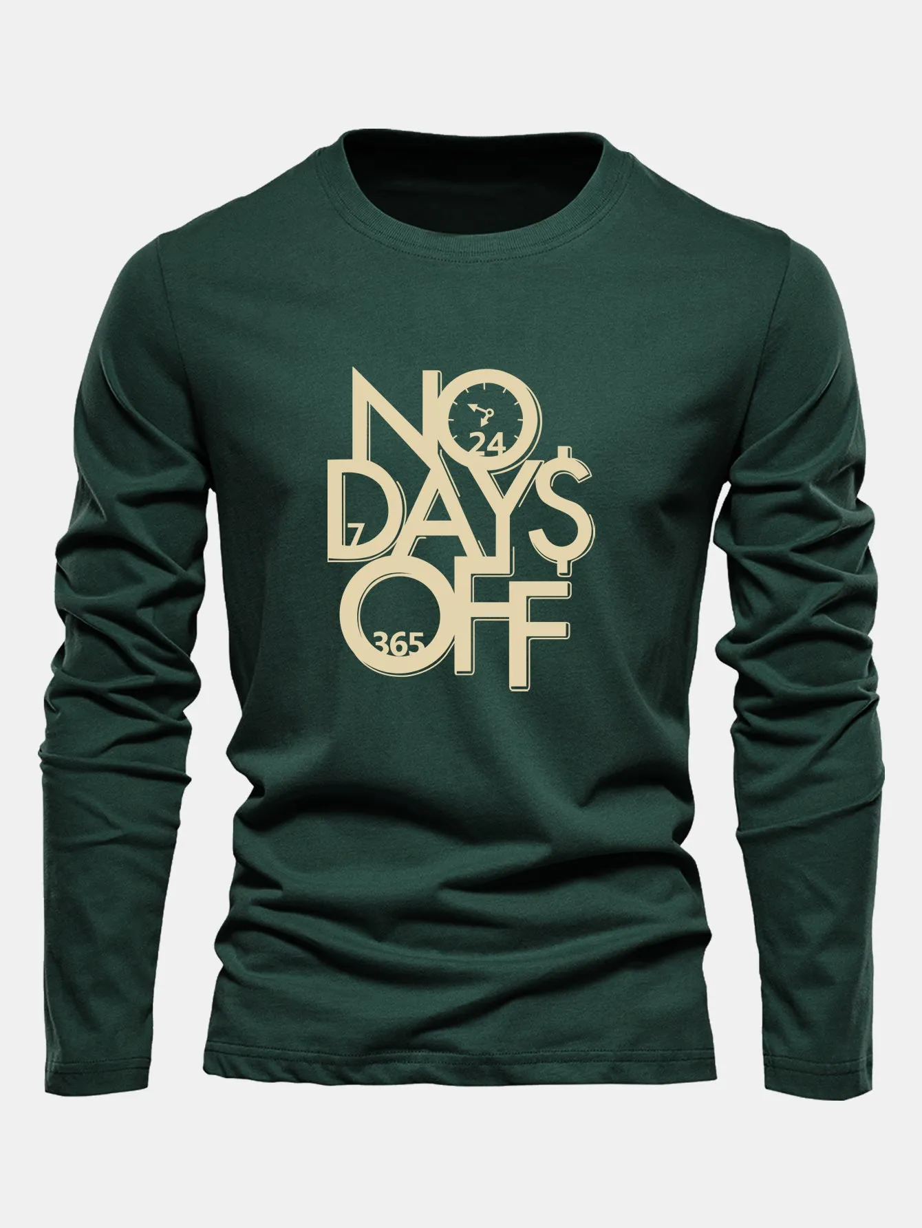 Long Sleeve No Days Off Print Cotton T-Shirt sold by Hoooyi