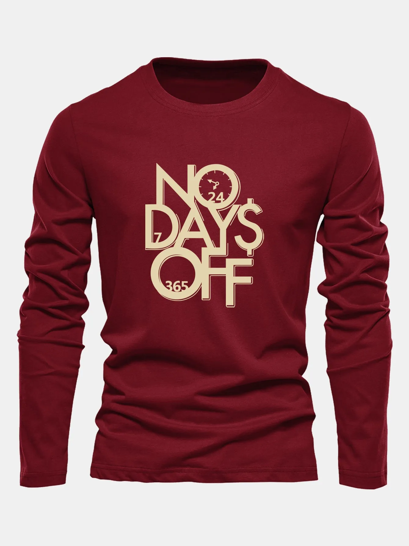 Long Sleeve No Days Off Print Cotton T-Shirt sold by Hoooyi product image thumbnail 5