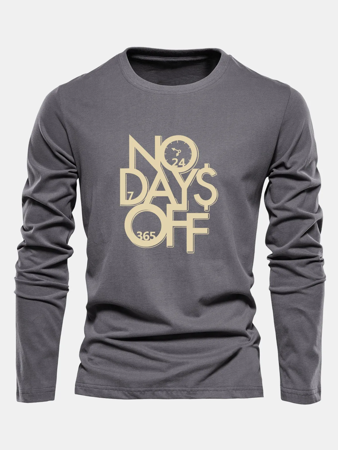 Long Sleeve No Days Off Print Cotton T-Shirt sold by Hoooyi product image thumbnail 4