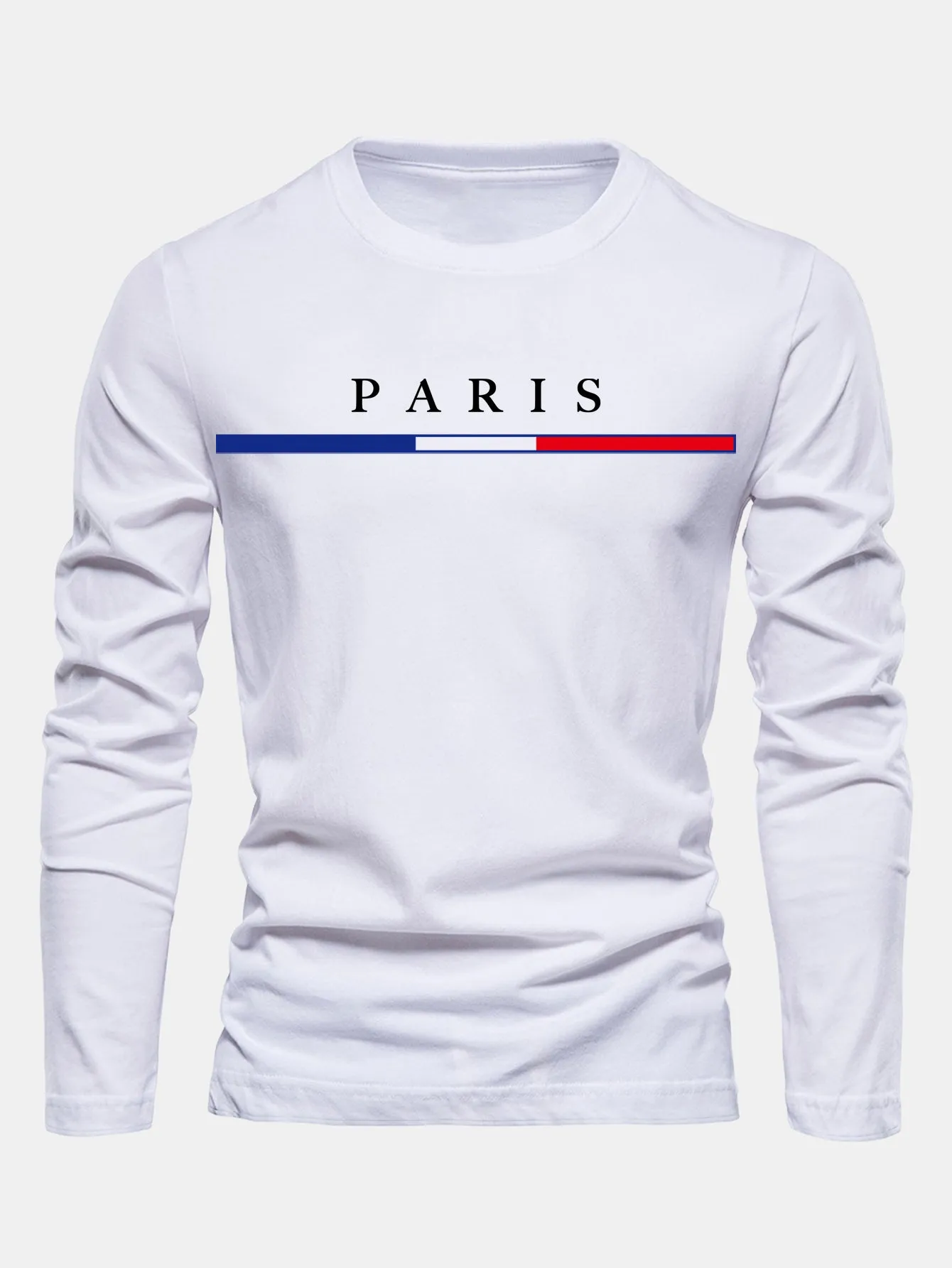 Long Sleeve Paris Print Cotton T-Shirt sold by Hoooyi